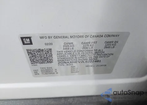 2020 Chevrolet Equinox Fwd Ls from USA, damaged, VIN 2GNAXHEV2L6222481